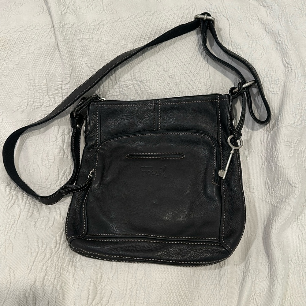 Black Fossil leather crossbody
